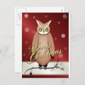 メリークリスマスフクロウ赤 シーズンポストカード (正面/裏面)