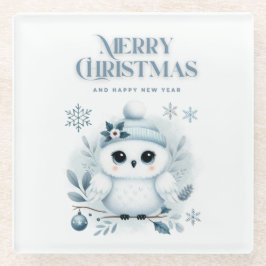メリークリスマスフクロウ ガラスコースター