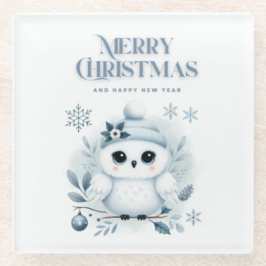 メリークリスマスフクロウ ガラスコースター (正面)