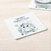 メリークリスマスフクロウ スクエアペーパーコースター (アングル)