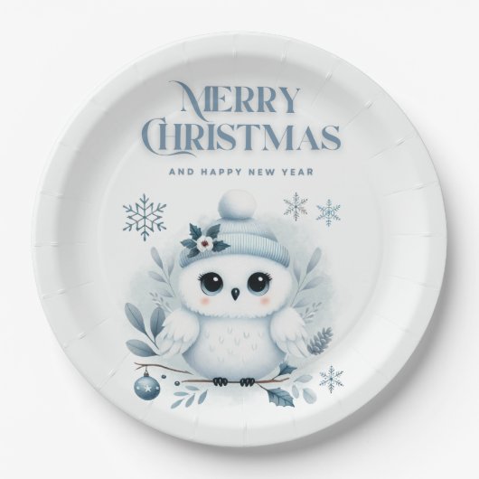 メリークリスマスフクロウ ペーパープレート (正面)