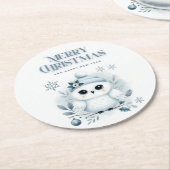 メリークリスマスフクロウ ラウンドペーパーコースター (アングル)