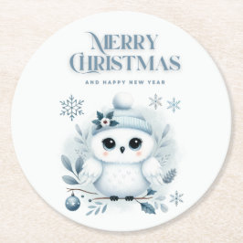 メリークリスマスフクロウ ラウンドペーパーコースター