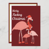 メリークリスマスフラミンゴおもしろいハットスカーフ シーズンカード (正面/裏面)