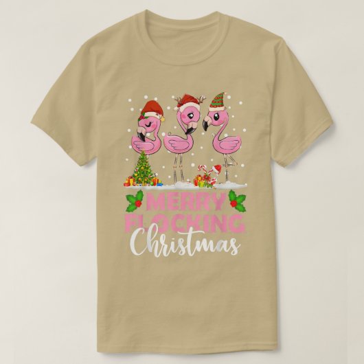 メリークリスマスフラミンゴのクリスマスツリーS Tシャツ (デザイン正面)