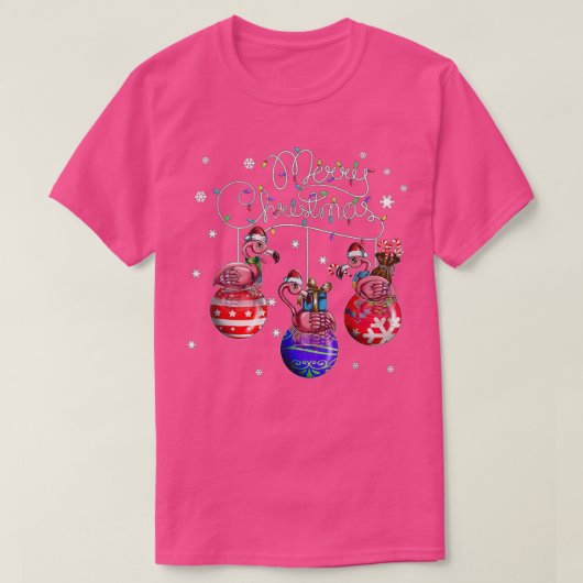 メリークリスマスフラミンゴクリスマスボールのモチーフChri Tシャツ (デザイン正面)