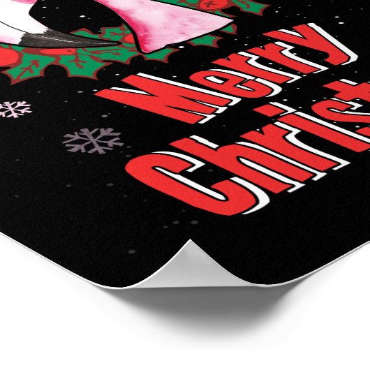 メリークリスマスフラミンゴサンタハットサングラス ポスター (角)