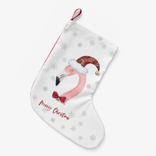 メリークリスマスフラミンゴサンタモダンクリスマス スモールクリスマスストッキング (正面 (吊り時))