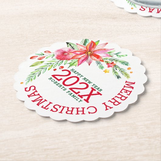 メリークリスマスフラワーブーケ新年おめでとう ペーパーコースター (アングル)