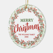 メリークリスマスフラワーリースファミリー名 セラミックオーナメント (左)