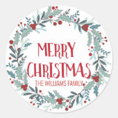 メリークリスマスフラワーリースファミリー名 ラウンドシール (正面)