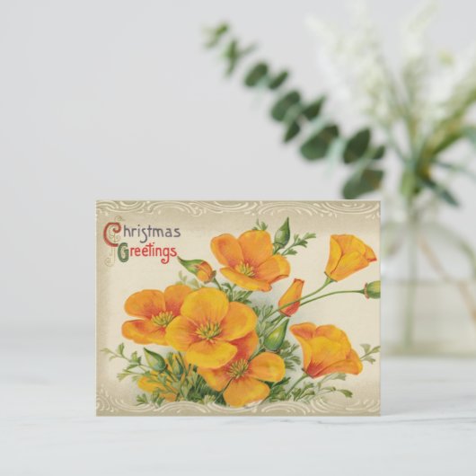 メリークリスマスフラワーヴィンテージアート シーズンポストカード (スタンド正面)