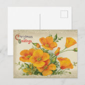 メリークリスマスフラワーヴィンテージアート シーズンポストカード (正面/裏面)
