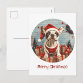 メリークリスマスフランスのブルドッグサンタドッグ シーズンポストカード (正面/裏面)