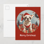 メリークリスマスフランスのブルドッグサンタドッグ シーズンポストカード (正面/裏面)