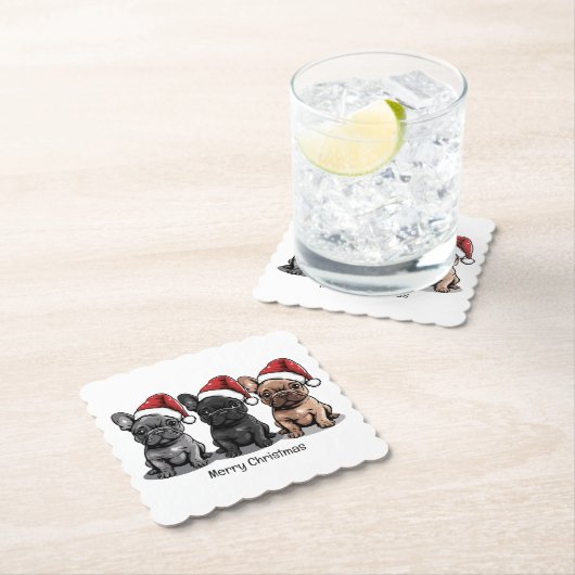 メリークリスマスフランスのブルドッグサンタドッグ ペーパーコースター (インサイチュ)