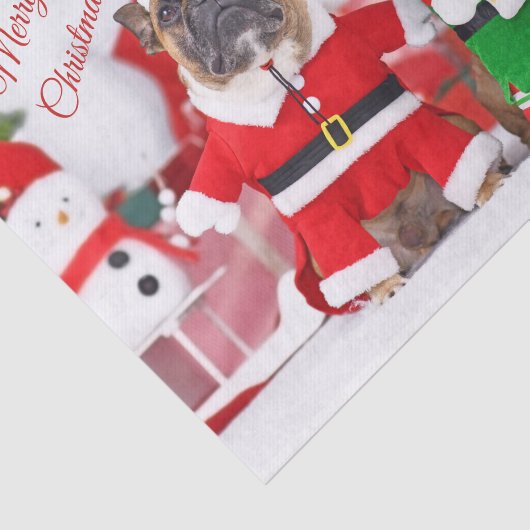 メリークリスマスフランスのブルドッグスサンタと小妖精や小人 薄葉紙 (詳細)