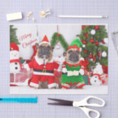 メリークリスマスフランスのブルドッグスサンタと小妖精や小人 薄葉紙 (クラフト)