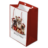 メリークリスマスフランスのブルドッグスサンタハット ミディアムペーパーバッグ (正面アングル)