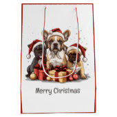 メリークリスマスフランスのブルドッグスサンタハット ミディアムペーパーバッグ (裏面)