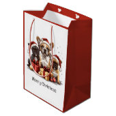 メリークリスマスフランスのブルドッグスサンタハット ミディアムペーパーバッグ (裏面アングル)