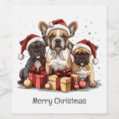 メリークリスマスフランスのブルドッグスサンタハット ワインラベル (シングルラベル)