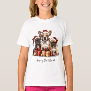 メリークリスマスフランスのブルドッグスサンタハット Tシャツ