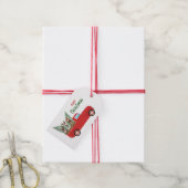 メリークリスマスフランスのブルドッグスレッドピックアップトラック ギフトタグ (より糸付き)