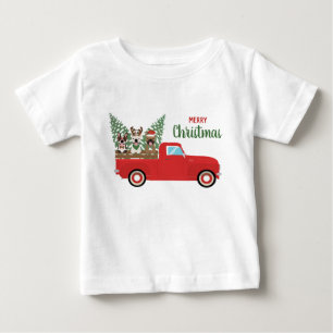 メリークリスマスフランスのブルドッグスレッドピックアップトラック ベビーTシャツ