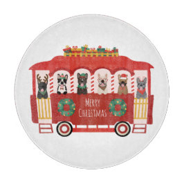 メリークリスマスフランスのブルドッグズホリデートロリー カッティングボード