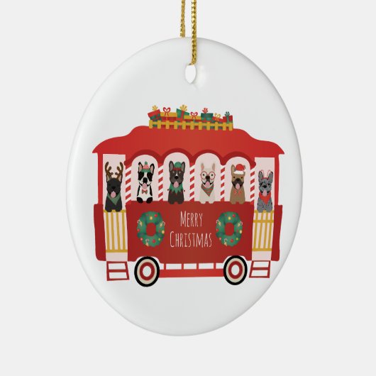 メリークリスマスフランスのブルドッグズホリデートロリー セラミックオーナメント (右)