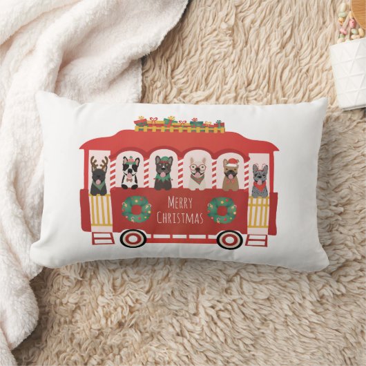 メリークリスマスフランスのブルドッグズホリデートロリー ランバークッション (ブランケット)