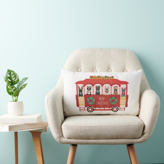 メリークリスマスフランスのブルドッグズホリデートロリー ランバークッション (椅子)