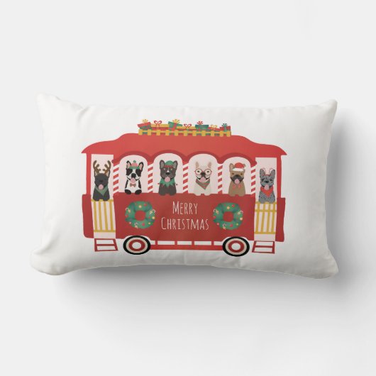 メリークリスマスフランスのブルドッグズホリデートロリー ランバークッション (正面)