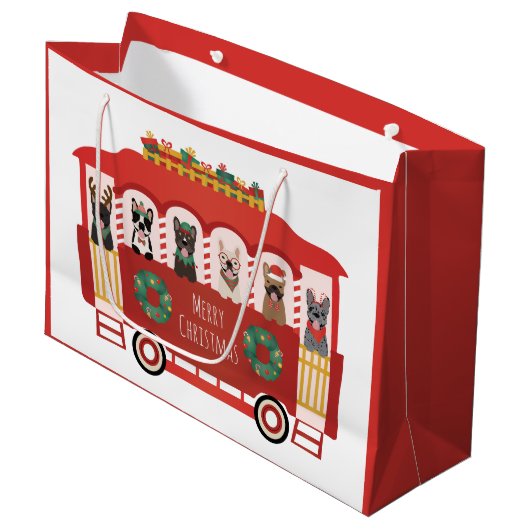 メリークリスマスフランスのブルドッグズホリデートロリー ラージペーパーバッグ (正面アングル)