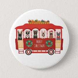 メリークリスマスフランスのブルドッグズホリデートロリー 缶バッジ
