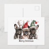 メリークリスマスフランスのブルドッグトナカイ犬 シーズンポストカード (正面/裏面)