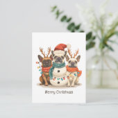 メリークリスマスフランスのブルドッグトナカイ犬 シーズンポストカード (スタンド正面)