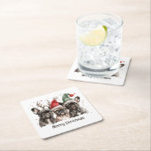 メリークリスマスフランスのブルドッグトナカイ犬 スクエアペーパーコースター (インサイチュ)