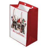 メリークリスマスフランスのブルドッグトナカイ犬 ミディアムペーパーバッグ (正面アングル)