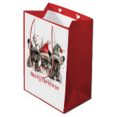 メリークリスマスフランスのブルドッグトナカイ犬 ミディアムペーパーバッグ (裏面アングル)