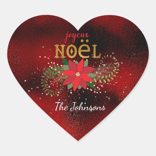 メリークリスマスフランスの赤いハートグラス ハートシール (正面)