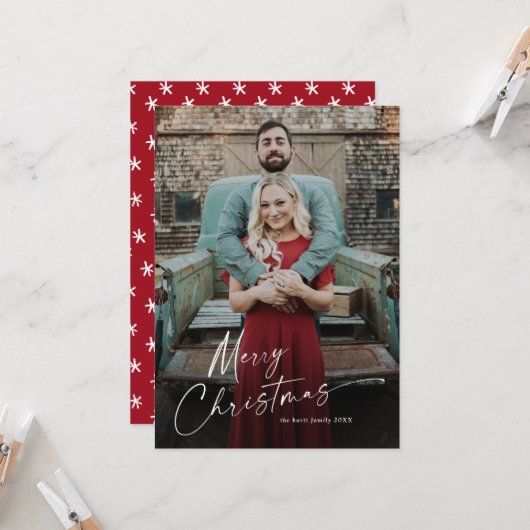 メリークリスマスフルブリードポートレート写真休日 カード (正面/裏面インサイチュ)