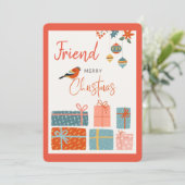 メリークリスマスフレンドバードギフトオーナメントサーモン シーズンカード (スタンド正面)