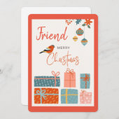 メリークリスマスフレンドバードギフトオーナメントサーモン シーズンカード (正面/裏面)