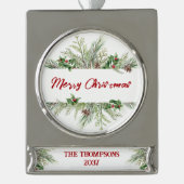 メリークリスマスフレーム冬のウィースグリーティング シルバープレートバナーオーナメント (正面)