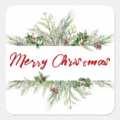 メリークリスマスフレーム冬のウィースグリーティング スクエアシール (正面)