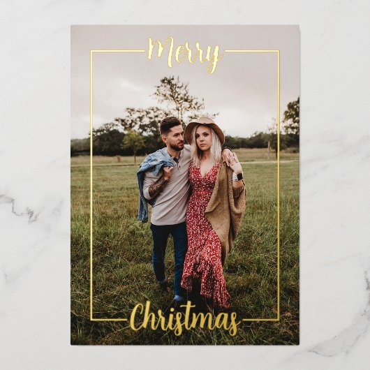 メリークリスマスフレーム完全写真 箔シーズンカード (正面)