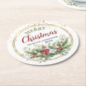 メリークリスマスフローラクリスマス紙コースター ラウンドペーパーコースター (アングル)