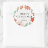 メリークリスマスフローラクリームホワイトホリデー ラウンドシール (バッグ)